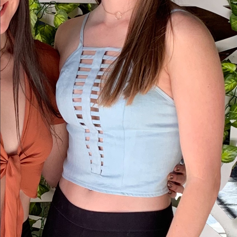 LF Ladder Chambray Cutout Crop Top